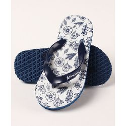 Pine Kids Flip Flops Floral Print- Navy White