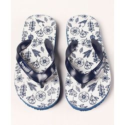Pine Kids Flip Flops Floral Print- Navy White