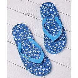 Pine Kids Slip On Flip Flops Sea Theme Print - French Blue