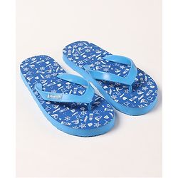 Pine Kids Slip On Flip Flops Sea Theme Print - French Blue