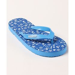 Pine Kids Slip On Flip Flops Sea Theme Print - French Blue