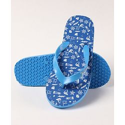 Pine Kids Slip On Flip Flops Sea Theme Print - French Blue
