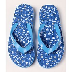 Pine Kids Slip On Flip Flops Sea Theme Print - French Blue