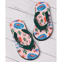Pine Kids Slip On Flip Flops Beach Theme Print - Light Beige