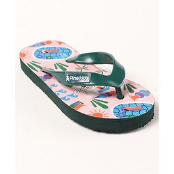 Pine Kids Slip On Flip Flops Beach Theme Print - Light Beige