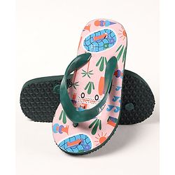 Pine Kids Slip On Flip Flops Beach Theme Print - Light Beige