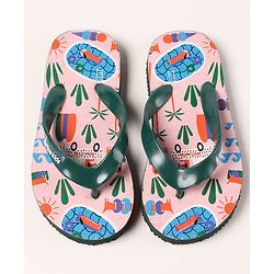 Pine Kids Slip On Flip Flops Beach Theme Print - Light Beige
