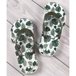 Pine Kids Flip Flops Leaves Print- Olive White