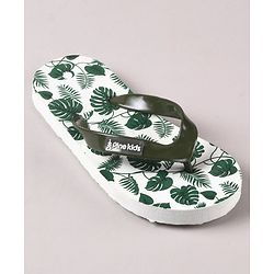 Pine Kids Flip Flops Leaves Print- Olive White