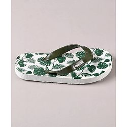 Pine Kids Flip Flops Leaves Print- Olive White