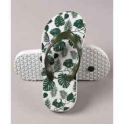 Pine Kids Flip Flops Leaves Print- Olive White