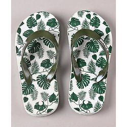 Pine Kids Flip Flops Leaves Print- Olive White