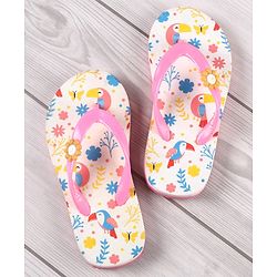 Pine Kids Flip Flops Floral Print- Pink White