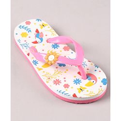Pine Kids Flip Flops Floral Print- Pink White