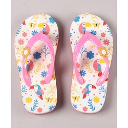 Pine Kids Flip Flops Floral Print- Pink White