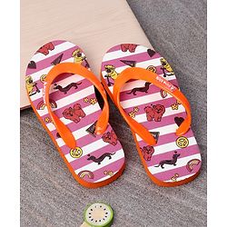 Pine Kids Slip On Flip Flops Dogs & Stripes Print - Orange