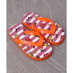 Pine Kids Slip On Flip Flops Dogs & Stripes Print - Orange