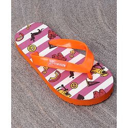 Pine Kids Slip On Flip Flops Dogs & Stripes Print - Orange