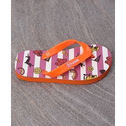 Pine Kids Slip On Flip Flops Dogs & Stripes Print - Orange