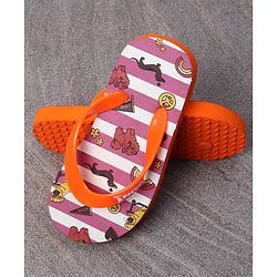 Pine Kids Slip On Flip Flops Dogs & Stripes Print - Orange