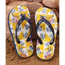 Pine Kids Slip On Flip Flops Floral Print - Yellow Navy Blue