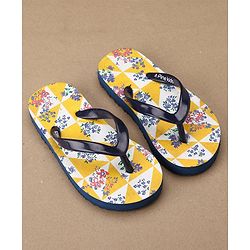 Pine Kids Slip On Flip Flops Floral Print - Yellow Navy Blue