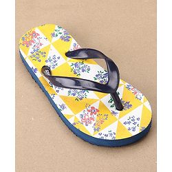 Pine Kids Slip On Flip Flops Floral Print - Yellow Navy Blue