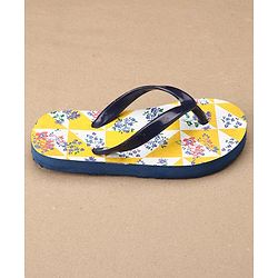 Pine Kids Slip On Flip Flops Floral Print - Yellow Navy Blue