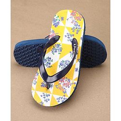 Pine Kids Slip On Flip Flops Floral Print - Yellow Navy Blue