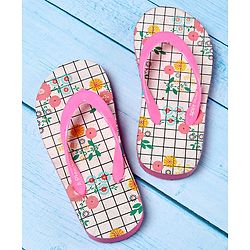 Pine Kids Slip On Flip Flops Floral Print - Pink White