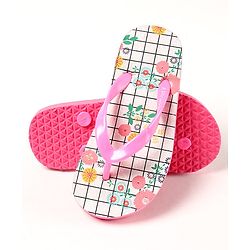 Pine Kids Slip On Flip Flops Floral Print - Pink White