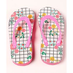 Pine Kids Slip On Flip Flops Floral Print - Pink White