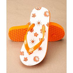 Pine Kids Slip On Flip Flops Sun Print - Orange White