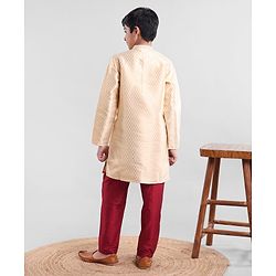Pine Kids Full Sleeves Brocade Kurta & Pajama Set - Beige