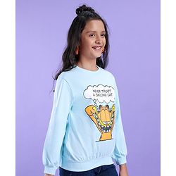 Pine Kids Cotton Knit Full Sleeves Garfeild Collection Bio Washed Crew Neck Sweatshirt - Blue