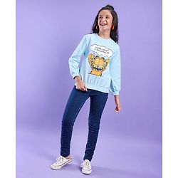 Pine Kids Cotton Knit Full Sleeves Garfeild Collection Bio Washed Crew Neck Sweatshirt - Blue
