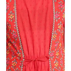 Pine Kids Half Sleeves Kurti And Churidar Set With Jacket- Red