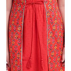 Pine Kids Half Sleeves Kurti And Churidar Set With Jacket- Red