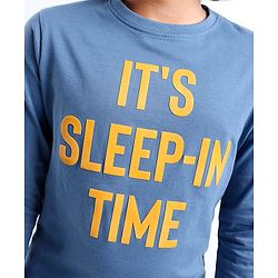 Pine Kids Full Sleeves 100% Cotton Bio-Wash HD Text Print Night Suit - Blue