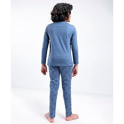 Pine Kids Full Sleeves 100% Cotton Bio-Wash HD Text Print Night Suit - Blue