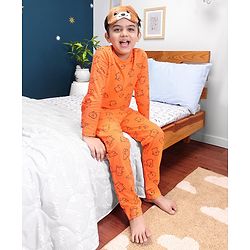 Pine Kids Full Sleeves Cotton Night Suit with Ghost Print - Orange