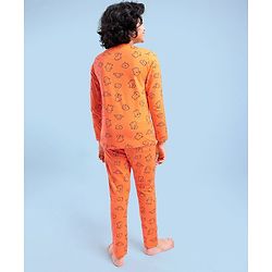 Pine Kids Full Sleeves Cotton Night Suit with Ghost Print - Orange