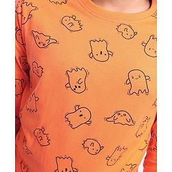 Pine Kids Full Sleeves Cotton Night Suit with Ghost Print - Orange
