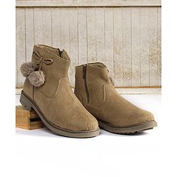 Pine Kids Slip On Winter Boots with Zipper Closure - Beige