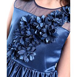 Pine Kids Party Wear Sleeveless Frock Floral Appliques - Navy Blue