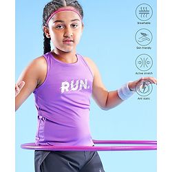 Pine Active Skin Friendly & Breathable Sleeveless Sportswear T-Shirt Text Print - Purple