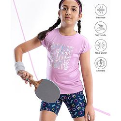 Pine Active Stretchable Half Sleeves T-shirt and Cycling Shorts Set Printed - Blue Pink