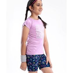 Pine Active Stretchable Half Sleeves T-shirt and Cycling Shorts Set Printed - Blue Pink