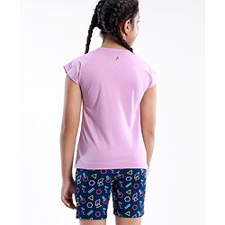 Pine Active Stretchable Half Sleeves T-shirt and Cycling Shorts Set Printed - Blue Pink