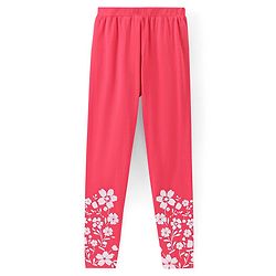 Pine Kids Full Length Stretchable & Biowashed Cotton Leggings Solid & Floral Print Pack Of 2 - Blue Pink